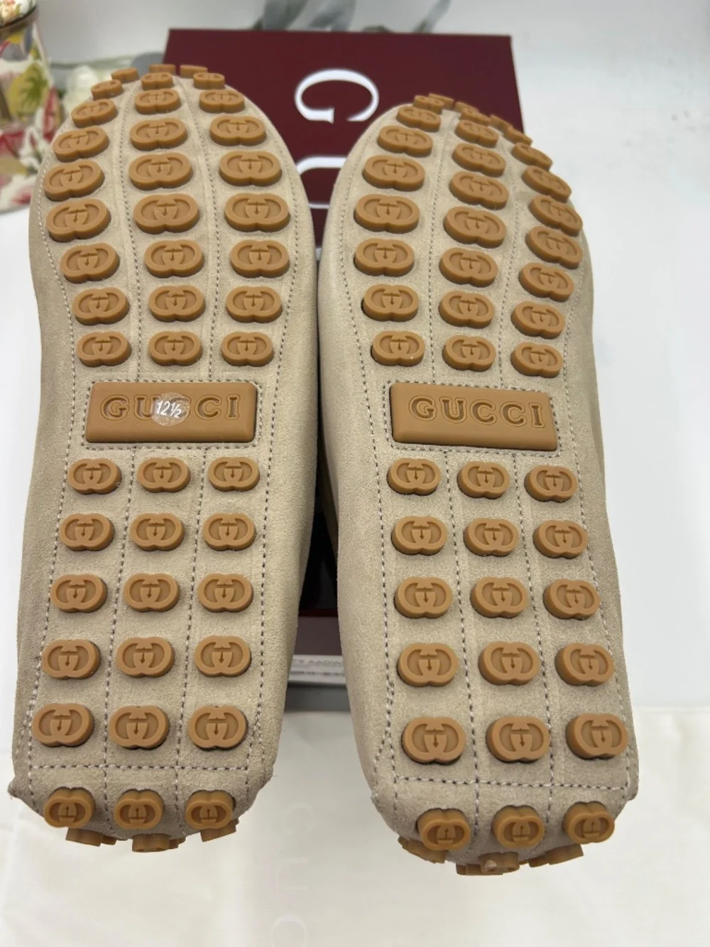 Men’s Gucci Byorn GG Suede Driver Loafers. Size 12.5 fits 13. Made in Italy.